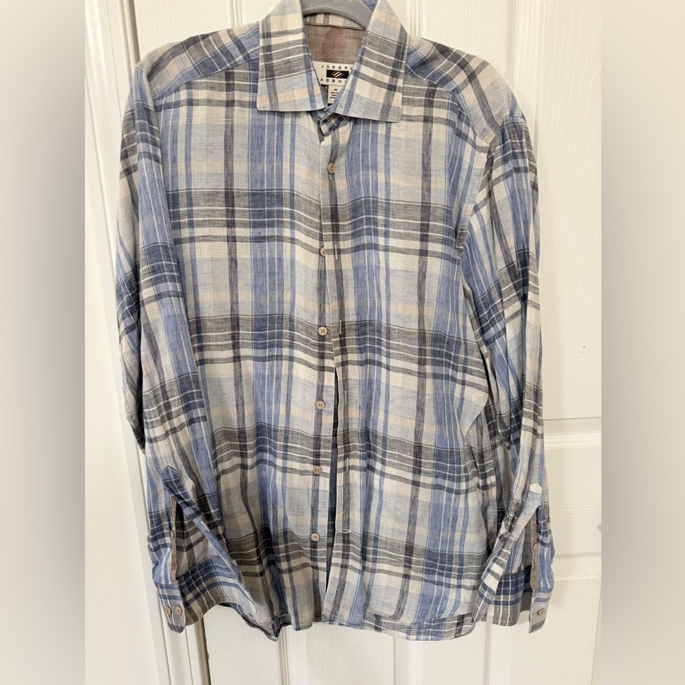 Joseph Abboud Men’s Linen Button Down Plaid Shirt Size Medium